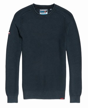 Superdry Garment Dyed L.A. Textured Crew Neck Férfi Ugró Sötétkék | JOMEQ2593